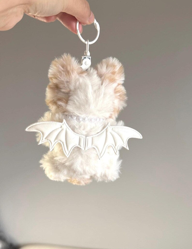 Fluffy Bicolor Cat Charm: Handmade Winged Kitty