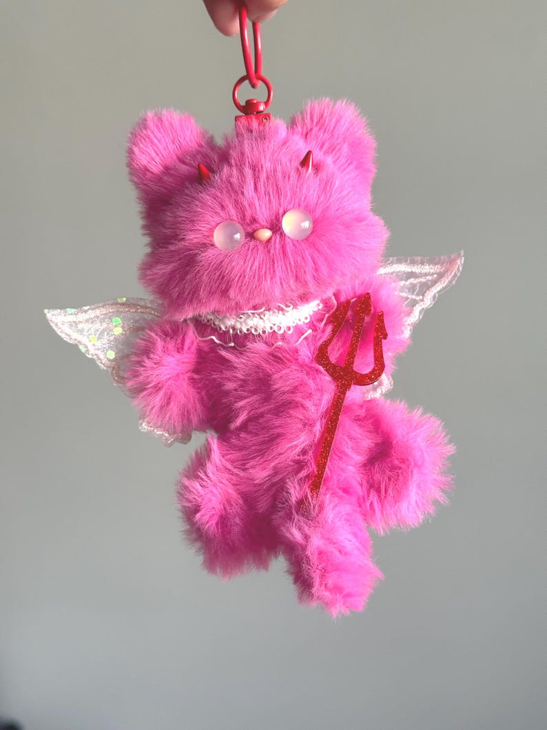 Rose Pink Cat Keychain: Handmade Fairy Devil Bag Charm
