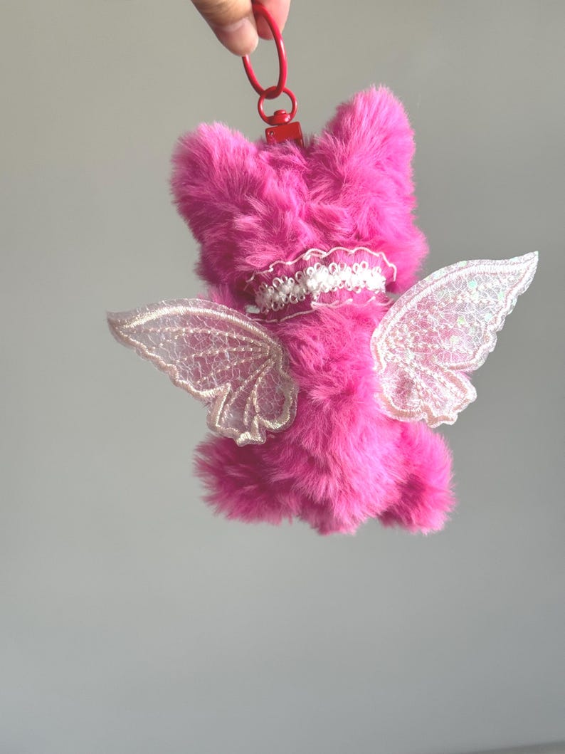 Rose Pink Cat Keychain: Handmade Fairy Devil Bag Charm
