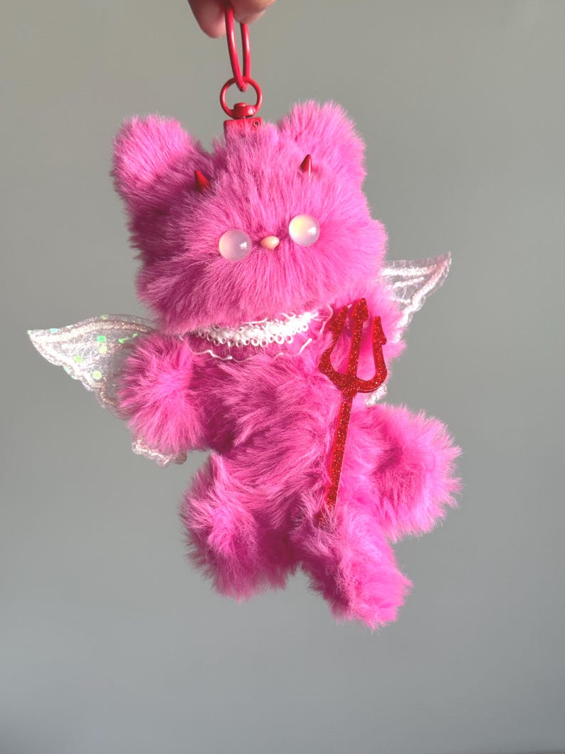 Rose Pink Cat Keychain: Handmade Fairy Devil Bag Charm