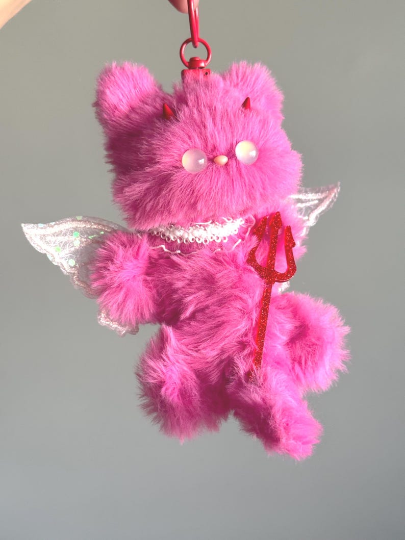 Rose Pink Cat Keychain: Handmade Fairy Devil Bag Charm