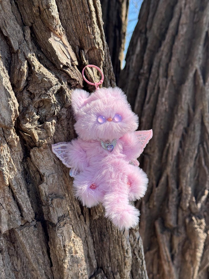 Pink Forest Sprite: Handmade Winged Kitty Charm
