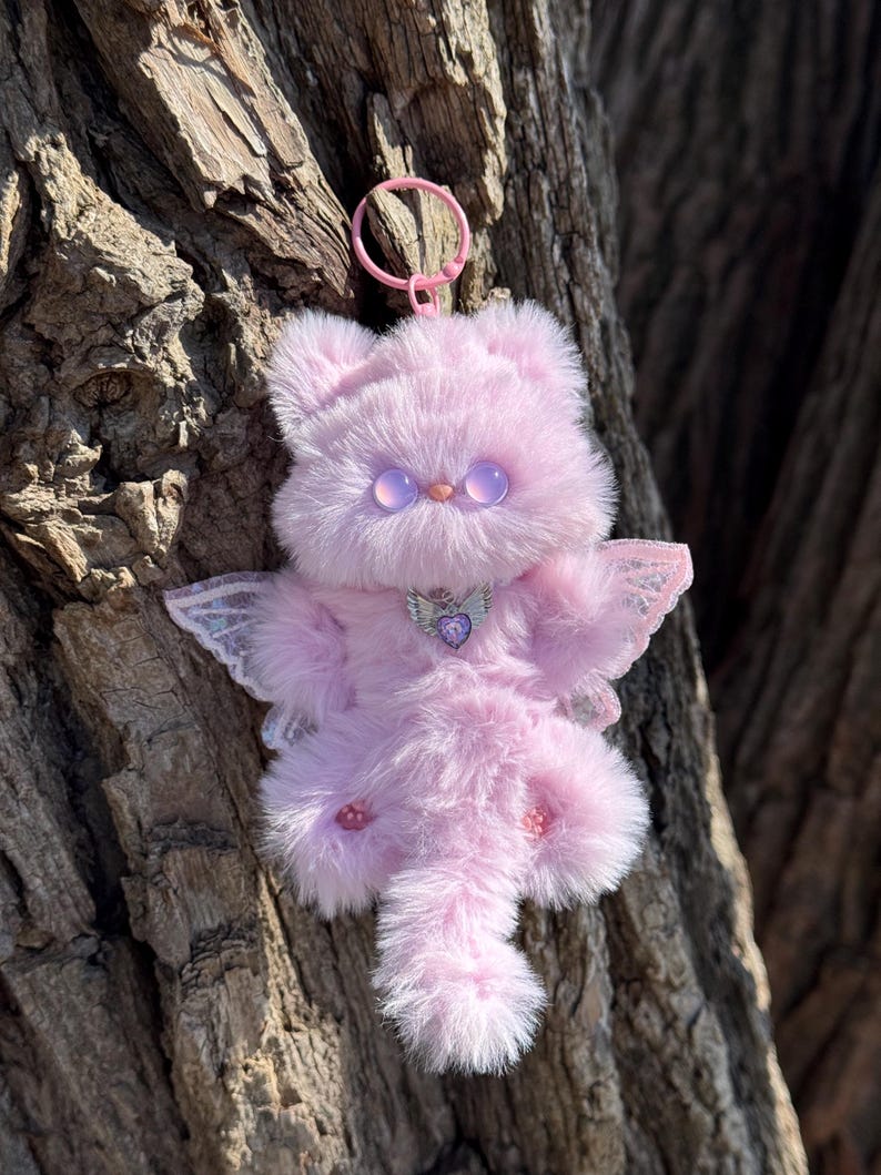 Pink Forest Sprite: Handmade Winged Kitty Charm