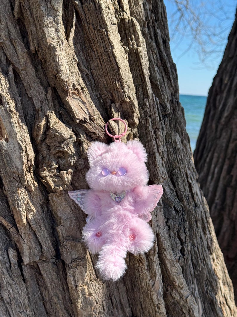 Pink Forest Sprite: Handmade Winged Kitty Charm