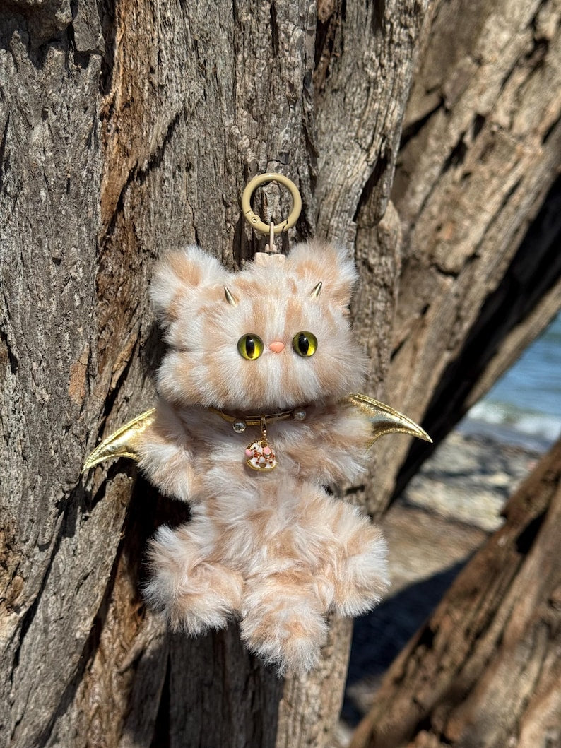 Midnight Obsidian Forest Sprite: Handmade Bat Kitty Charm