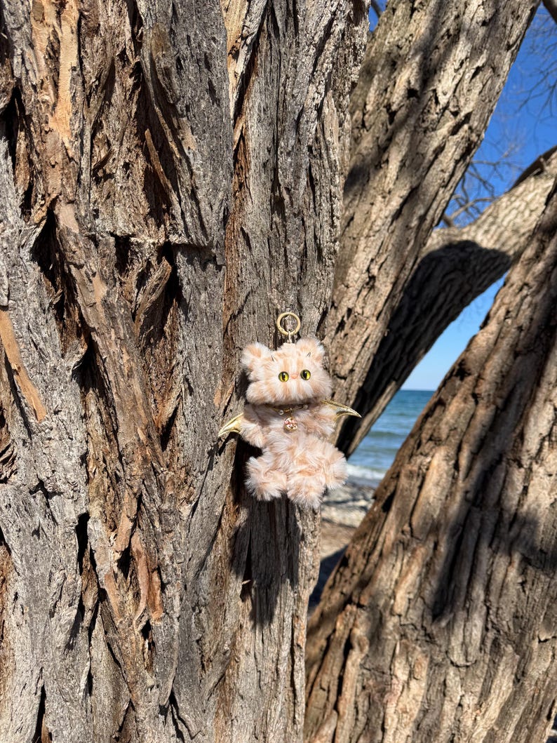 Midnight Obsidian Forest Sprite: Handmade Bat Kitty Charm