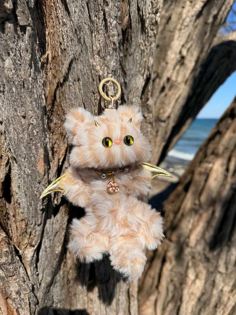 Midnight Obsidian Forest Sprite: Handmade Bat Kitty Charm