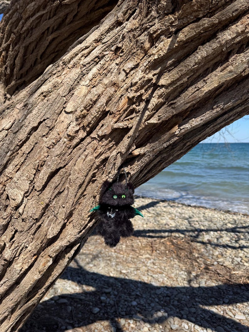 Emerald Night Forest Sprite: Handmade Bat Kitty Charm