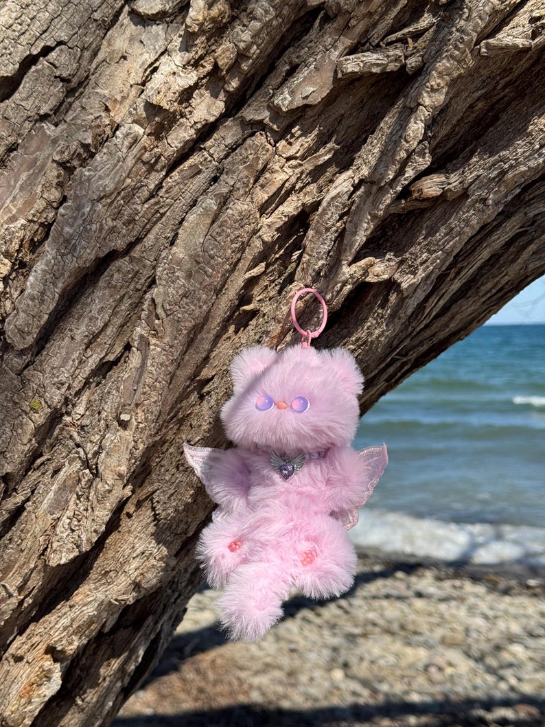 Pink Forest Sprite: Handmade Winged Kitty Charm