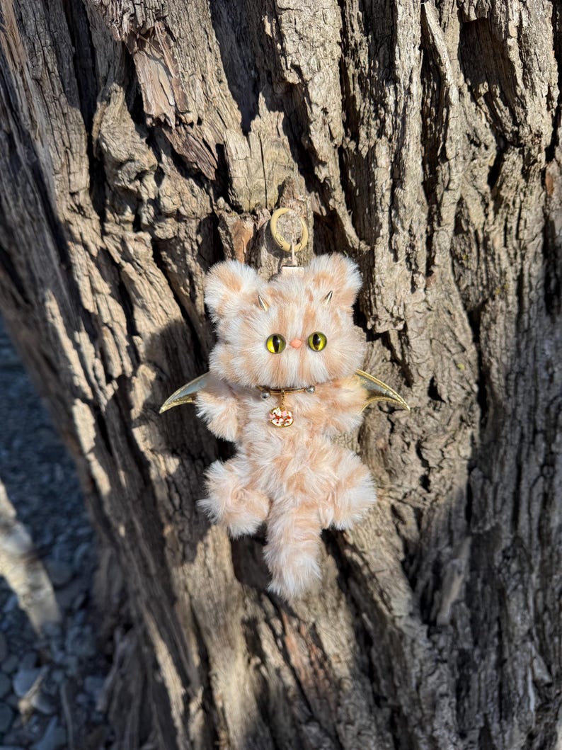 Midnight Obsidian Forest Sprite: Handmade Bat Kitty Charm