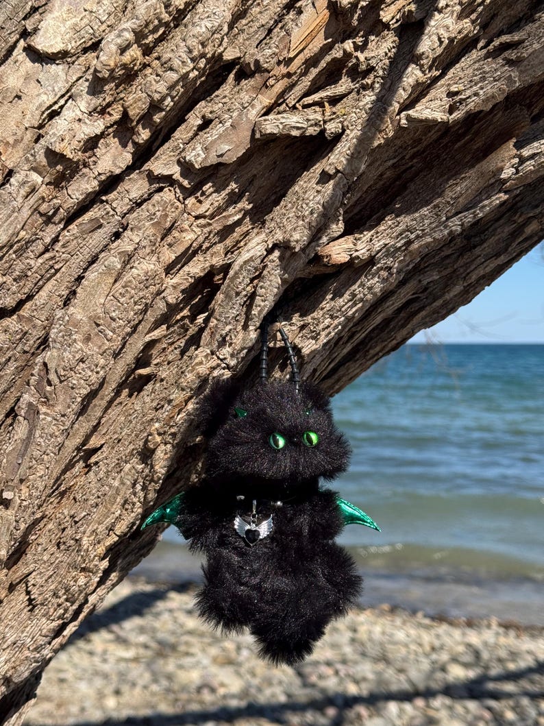 Emerald Night Forest Sprite: Handmade Bat Kitty Charm