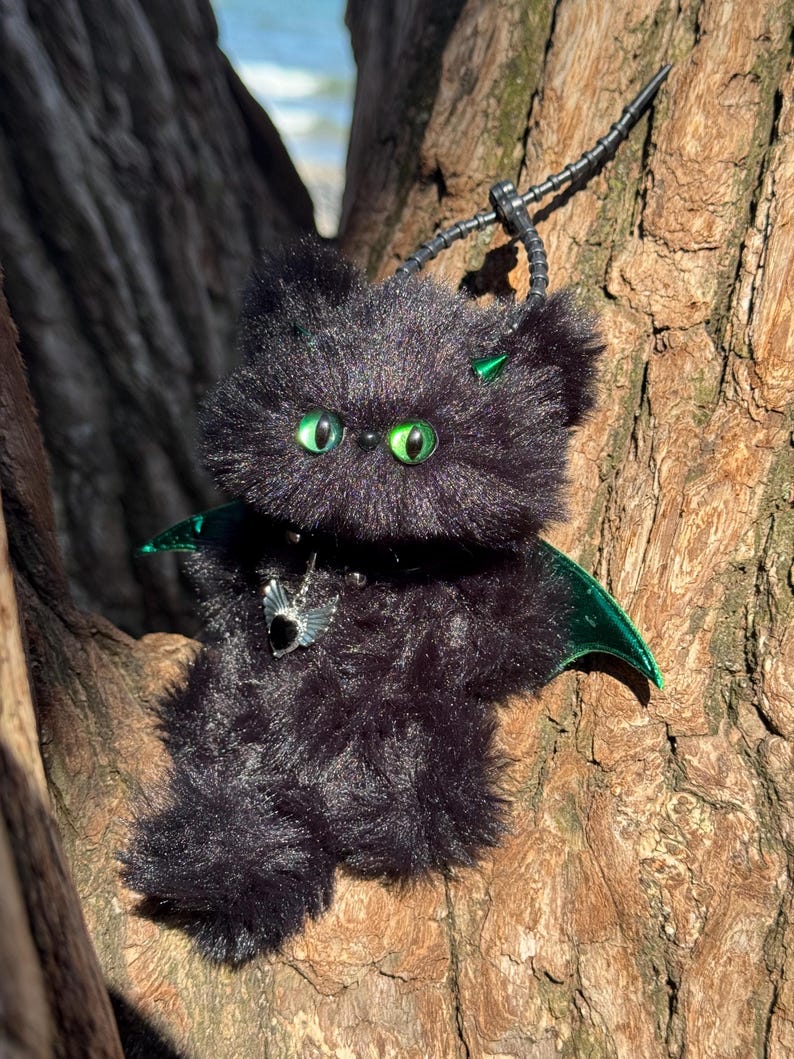 Emerald Night Forest Sprite: Handmade Bat Kitty Charm