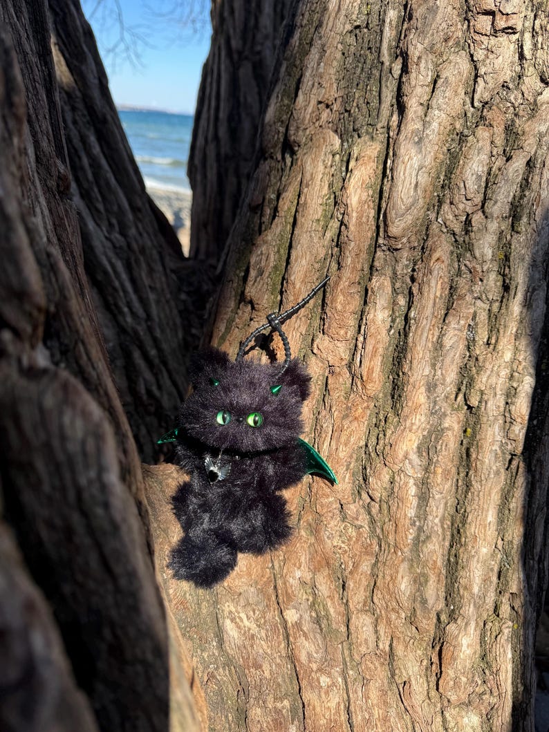 Emerald Night Forest Sprite: Handmade Bat Kitty Charm