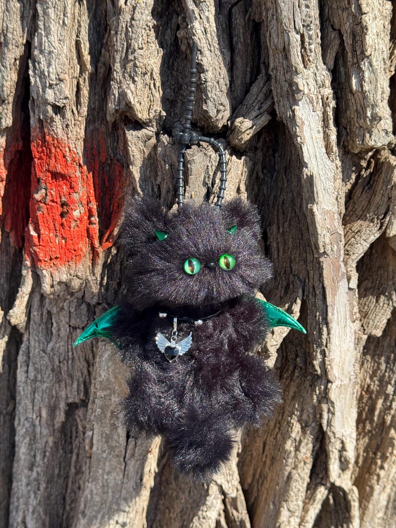 Emerald Night Forest Sprite: Handmade Bat Kitty Charm