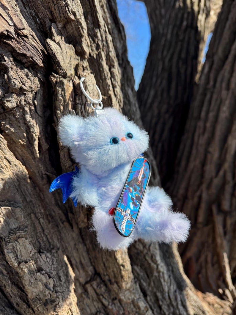 Azure Skater Sprite: Handmade Bat Kitty Charm