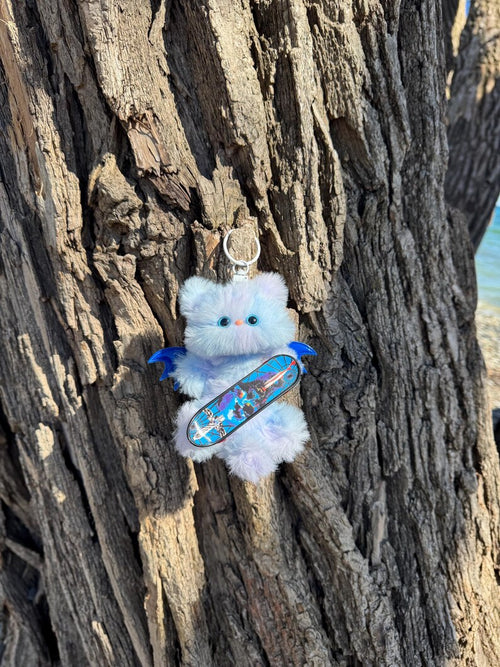Azure Skater Sprite: Handmade Bat Kitty Charm