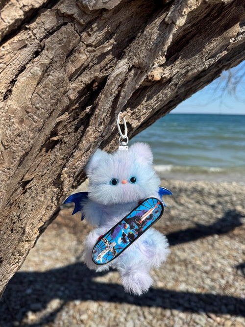 Azure Skater Sprite: Handmade Bat Kitty Charm